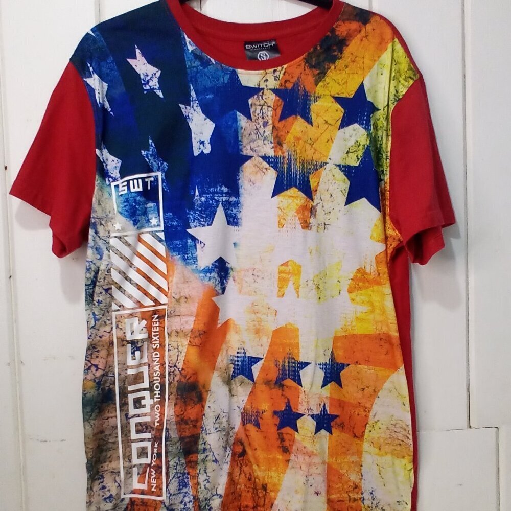 Switch Shirt Men L Short Sleeve NY 2016 Stars Red Blue Orange